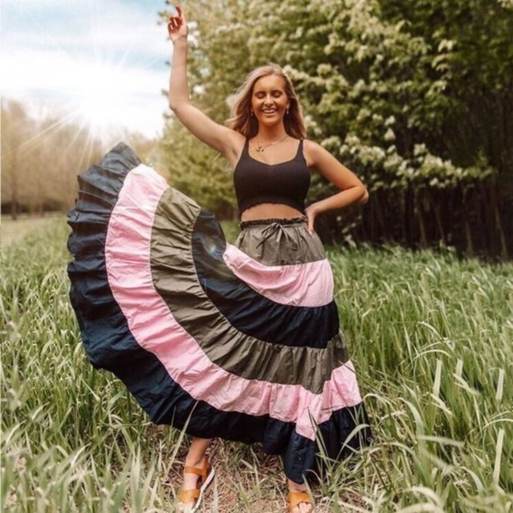 NWT ANTHROPOLOGIE Penelope Colorblocked Tiered Maxi Skirt L
